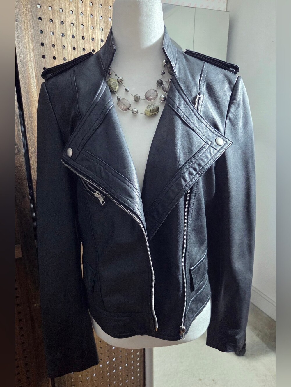 MiLANA sleek, blackmoto-style leather jacket.